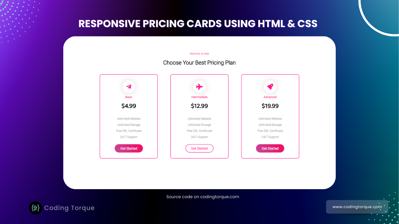 Responsive Pricing Cards using HTML and CSS