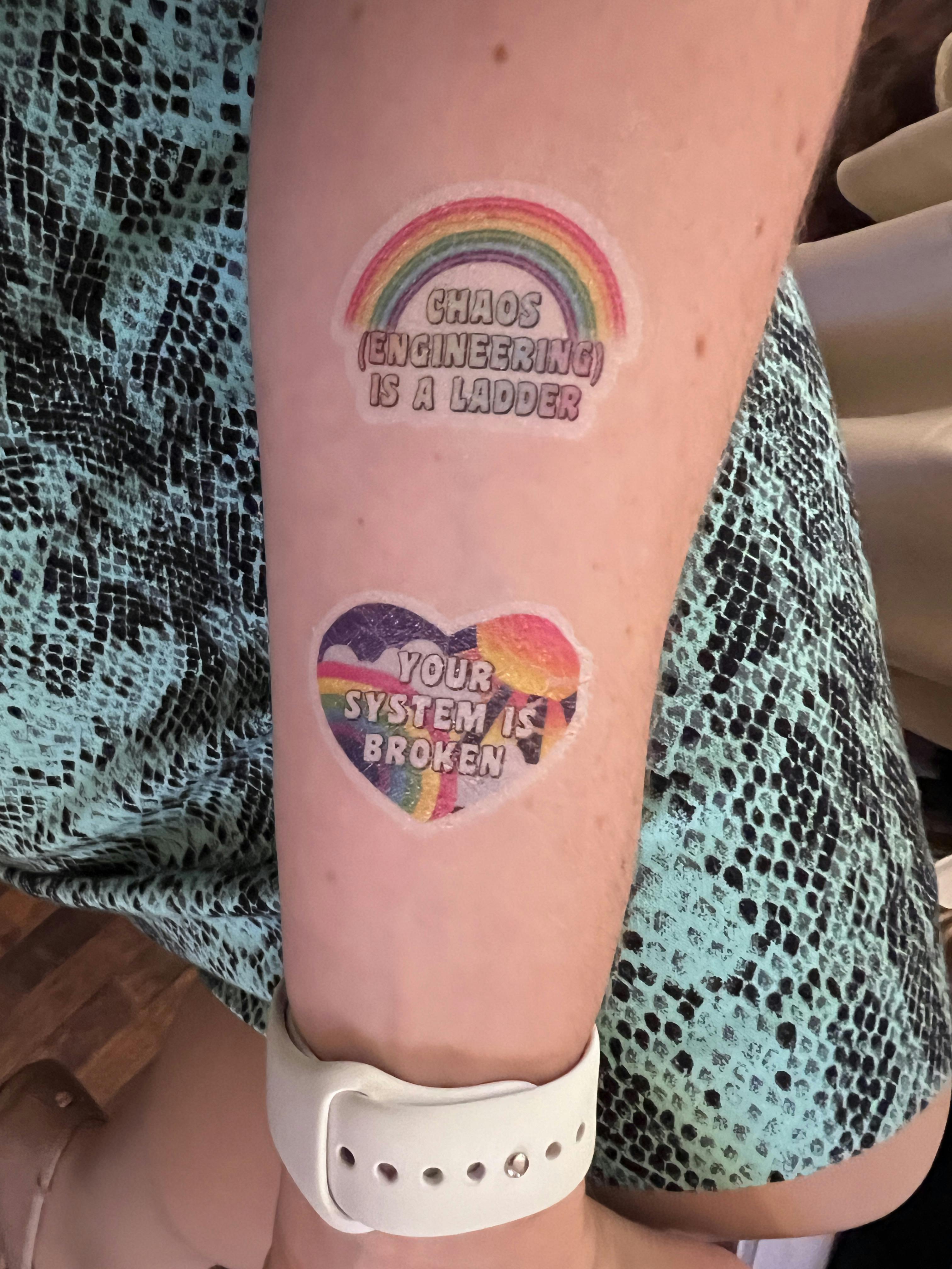 Fake tattoos on Julia's arm