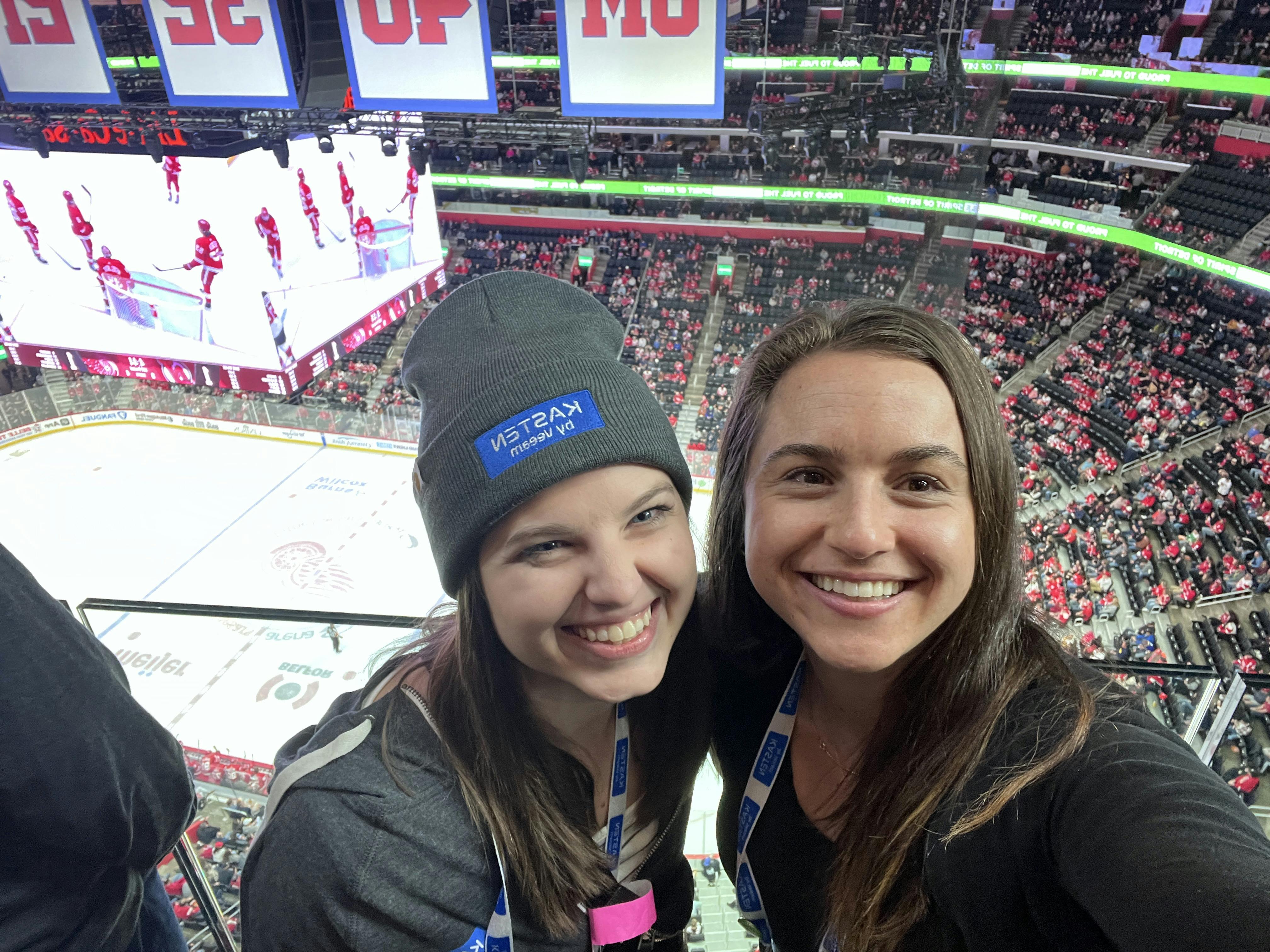 Julia and Megan at hockey game