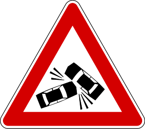 car crash warning sign