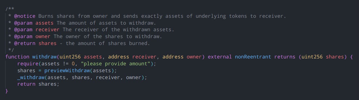 Function signature for Withdraw