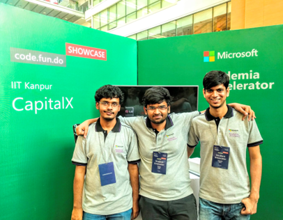 Kumar Shivang (left) with his co-founders Kshitij Jaggi (middle) and Rishabh Sahu (right) at code-fun-do showcase 2017