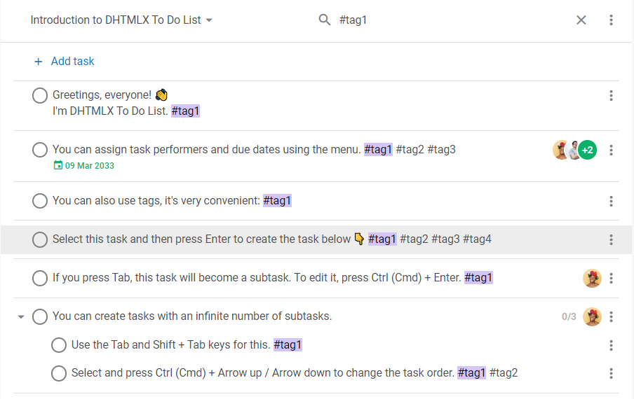 Usage of tags in DHTMLX To Do List