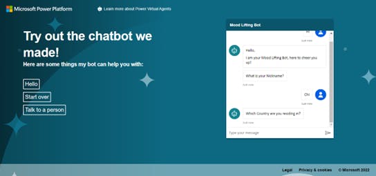 image of a demo website of a power virtual agent chatbot