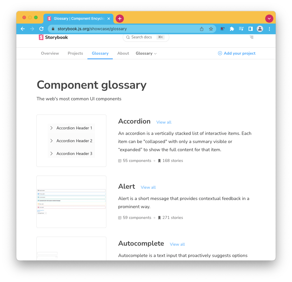 Component overview Storybook