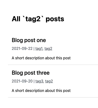 Tag list with all posts