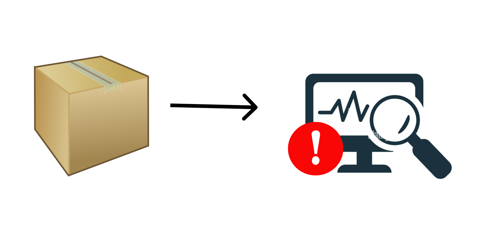 A box pointing towards a monitoring screen with an red explanation mark next to it