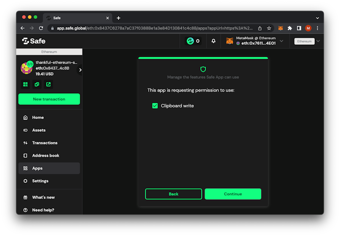 Safe Wallet - Sign-In with Ethereum Delegate Manager App Clipboard Access