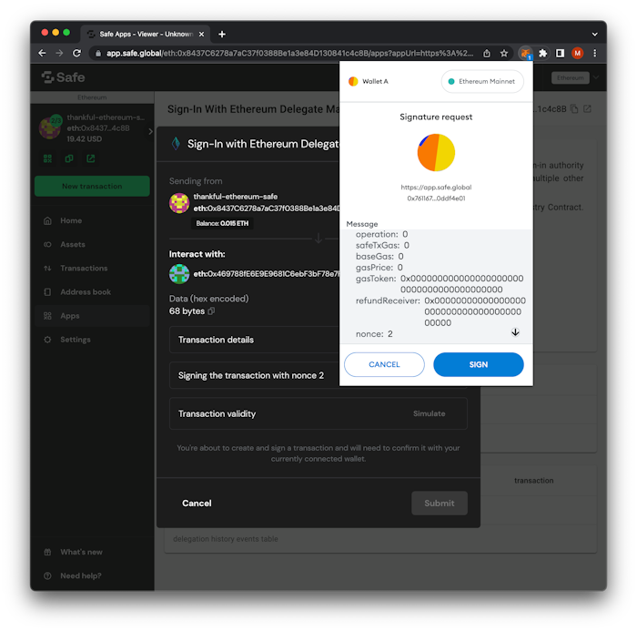 Safe Wallet - SIWE Delegate Manager Delegate Signature Request 1 Wallet A