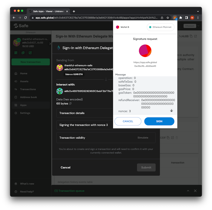 Safe Wallet - SIWE Delegate Manager Delegate Signature Request 1 Wallet B