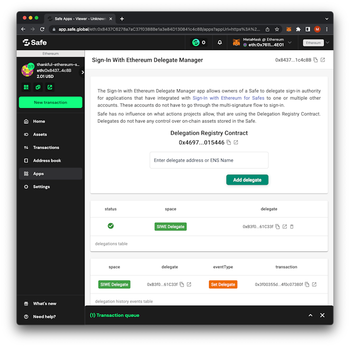 Safe Sign-In With Ethereum Delegate Manager New Delegate