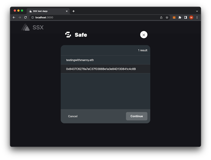 SSX Example Test Dapp Account Sign-In As Safe Wallet