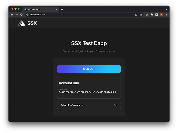 SSX Example Test Dapp Signed In As Safe Wallet