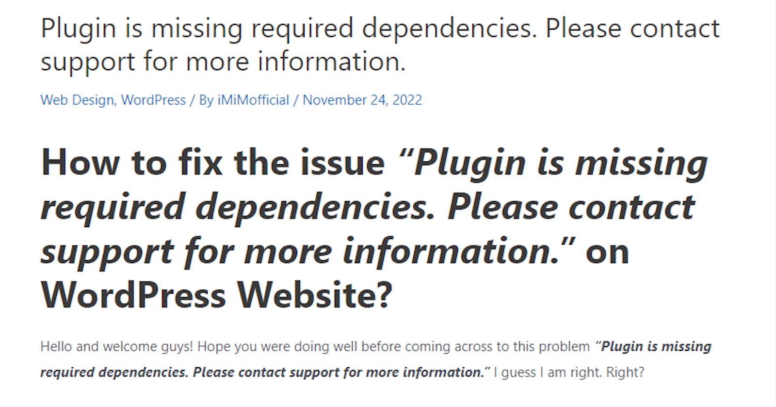 Plugin is missing required dependencies. Please contact support for more information.