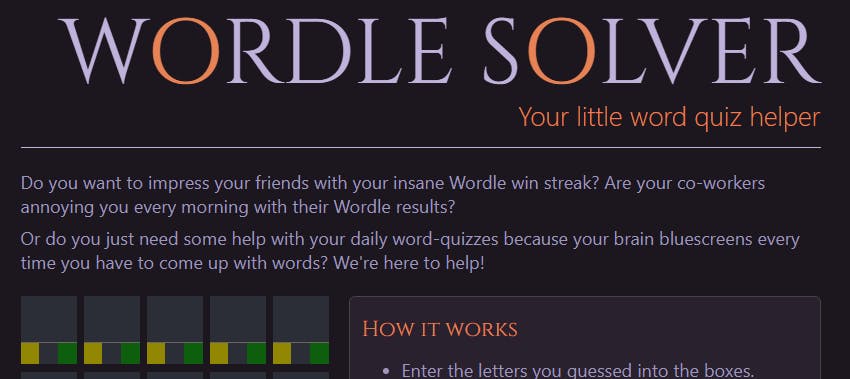 Screenshot of a Wordle Solver Website
