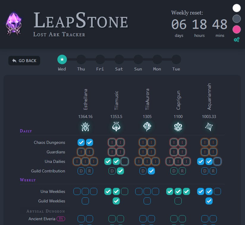 Screenshot of the LeapStone matrix UI
