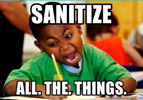 A black child very enthusiastically drawing captioned sanitize all the things