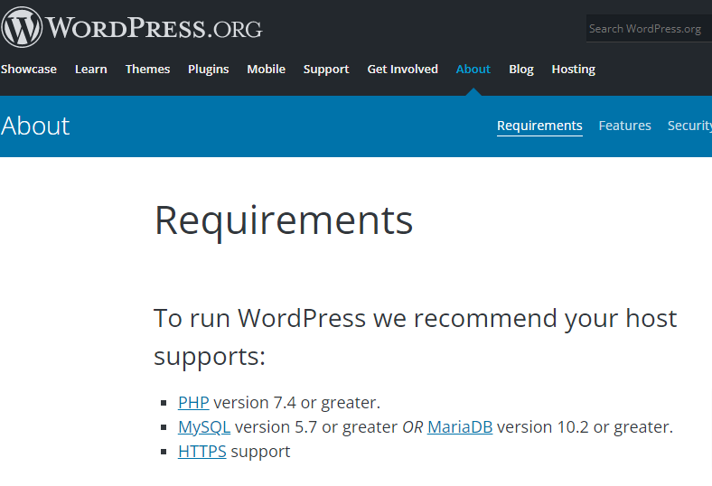 PHP requirements for WordPress