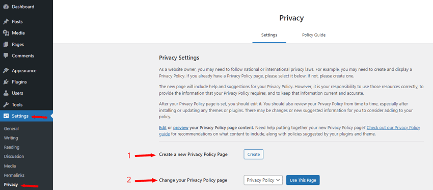 Create a new policy or use an existing page