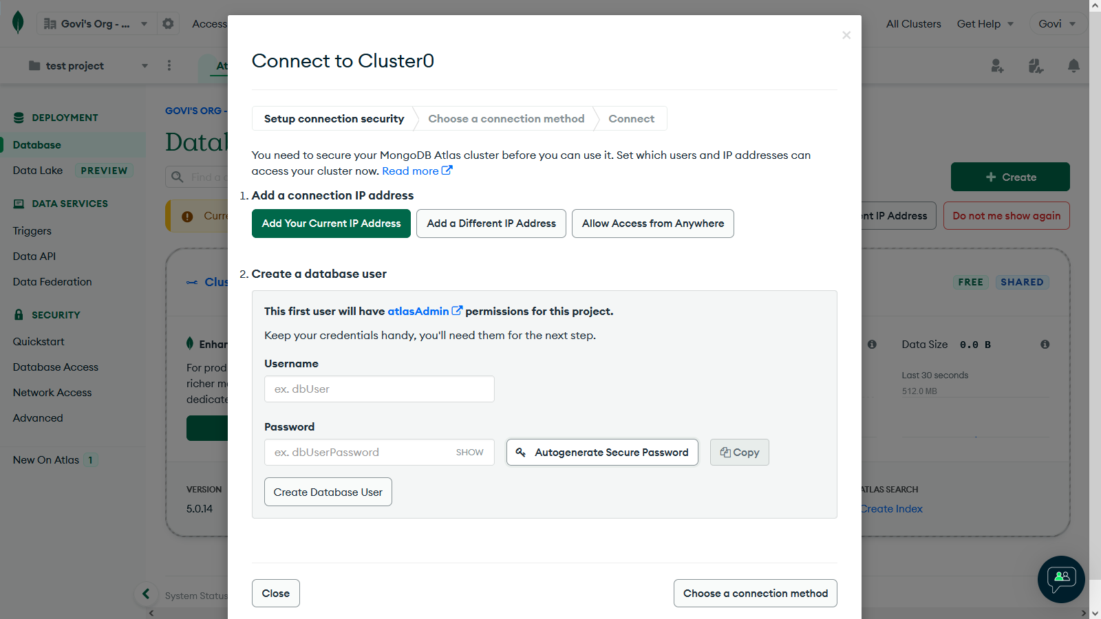 connecting to the mongo db altas cluster