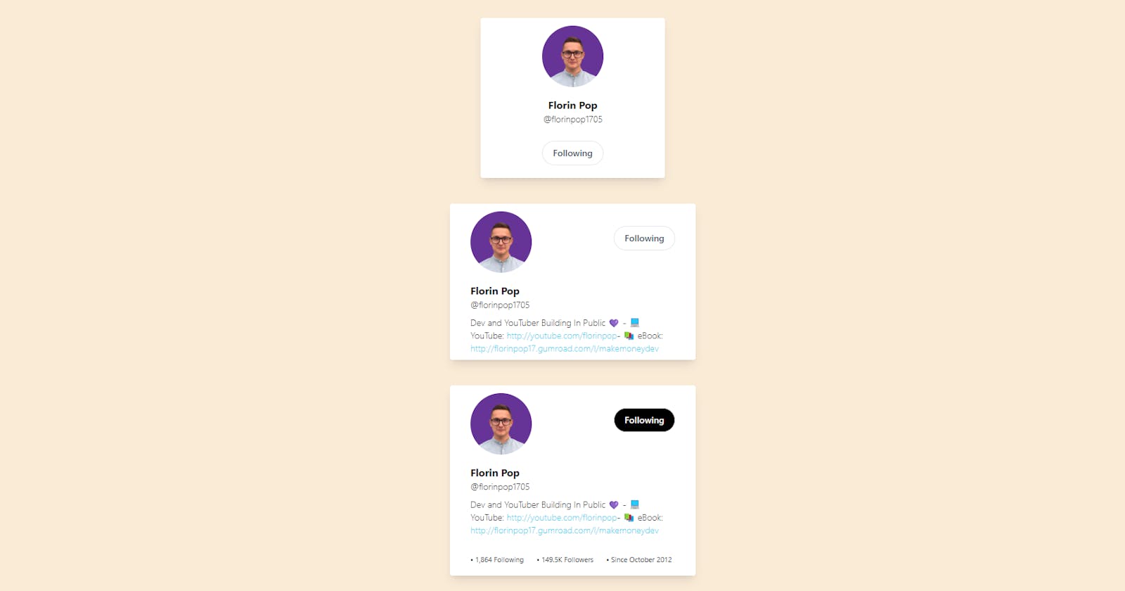 Twitter profile design using react js and tailwind CSS