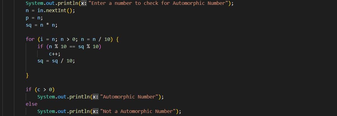 Screenshot of the Automorphic Number Program in Java