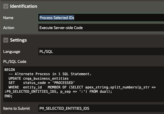 APEX IG Process Selected Using SQL