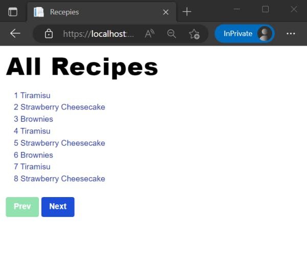 Recipe List with pagination ON