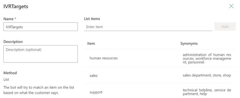 Figure 13: Create a Custom Entity “IVRTargets” as closed lis