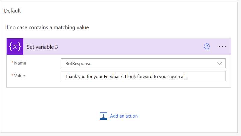 Figure 39: create a neutral/default case with Response to User