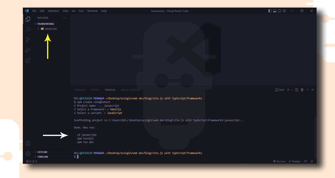 Install Vite.js on the Terminal