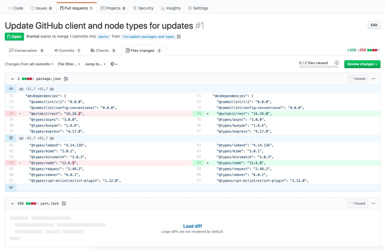 Pull Request changes showing a potential vulnerability relating to npm security about lockfile injection