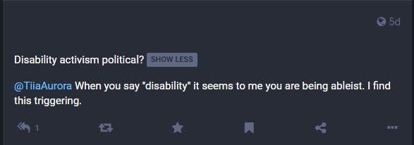 Someone joking that mentioning disability would be ableist