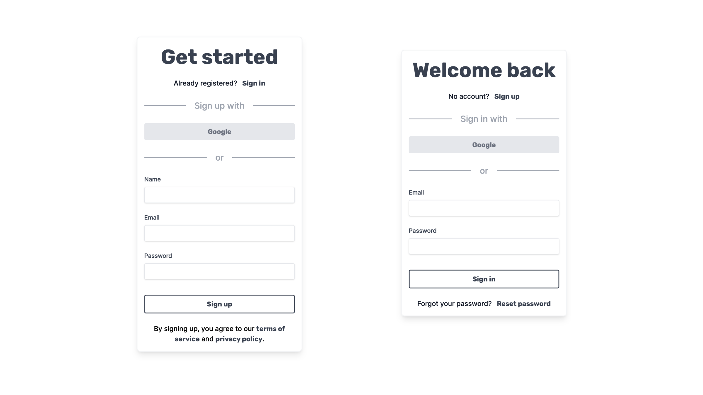 Sign-up and sign-in forms