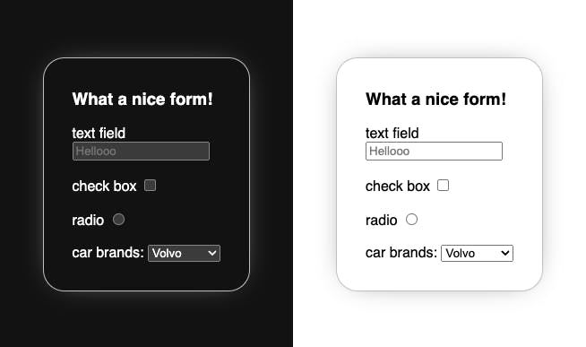 A minimally-styled form in both dark and light modes