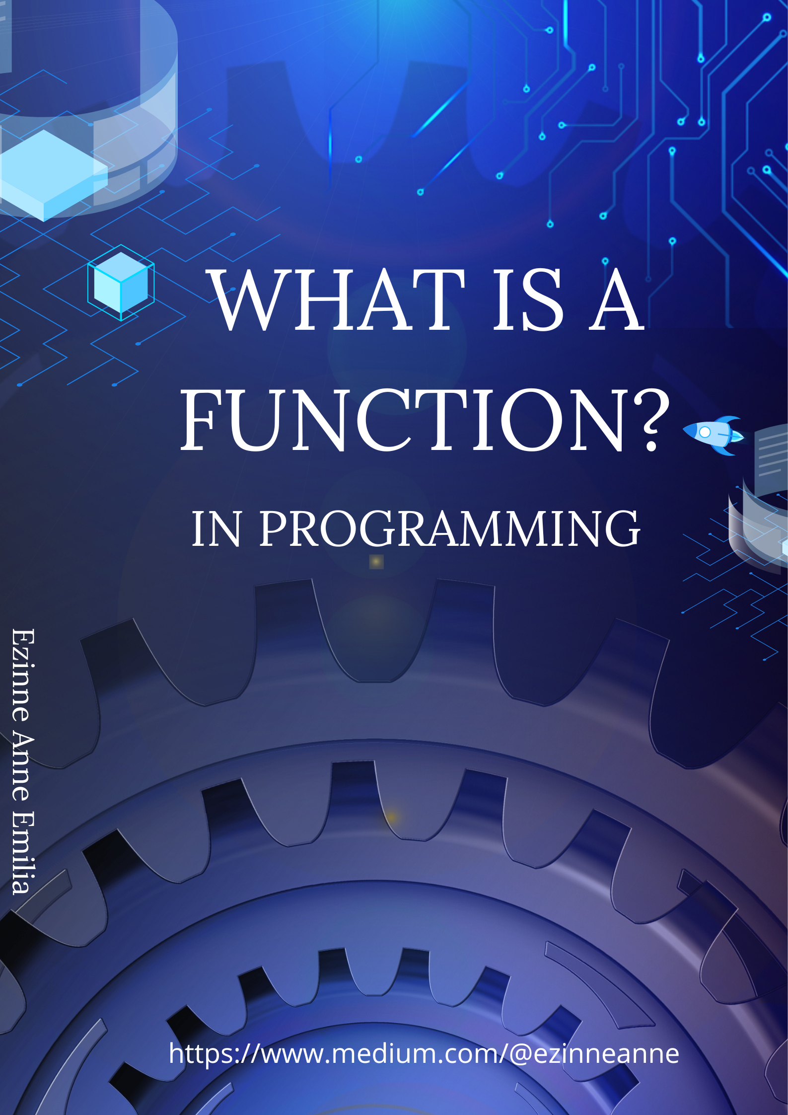 "What is a function" text written with the writer's name and blog address