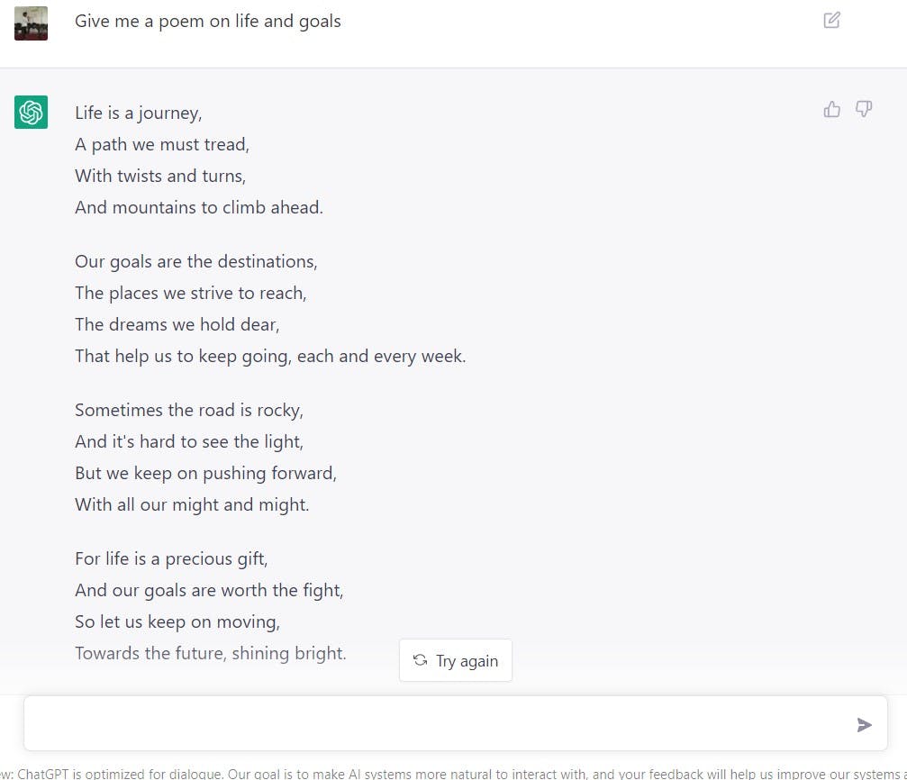 A poem written by ChatGPT on Life and Goals