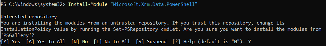 Install-Module "Microsoft.Xrm.Data.PowerShell"