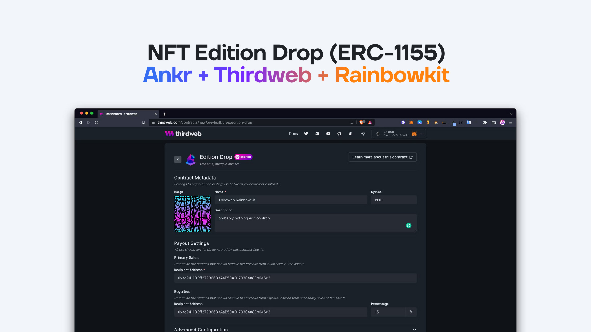 How to build an NFT minting site with RainbowKit + Next.js + thirdweb + Ankr