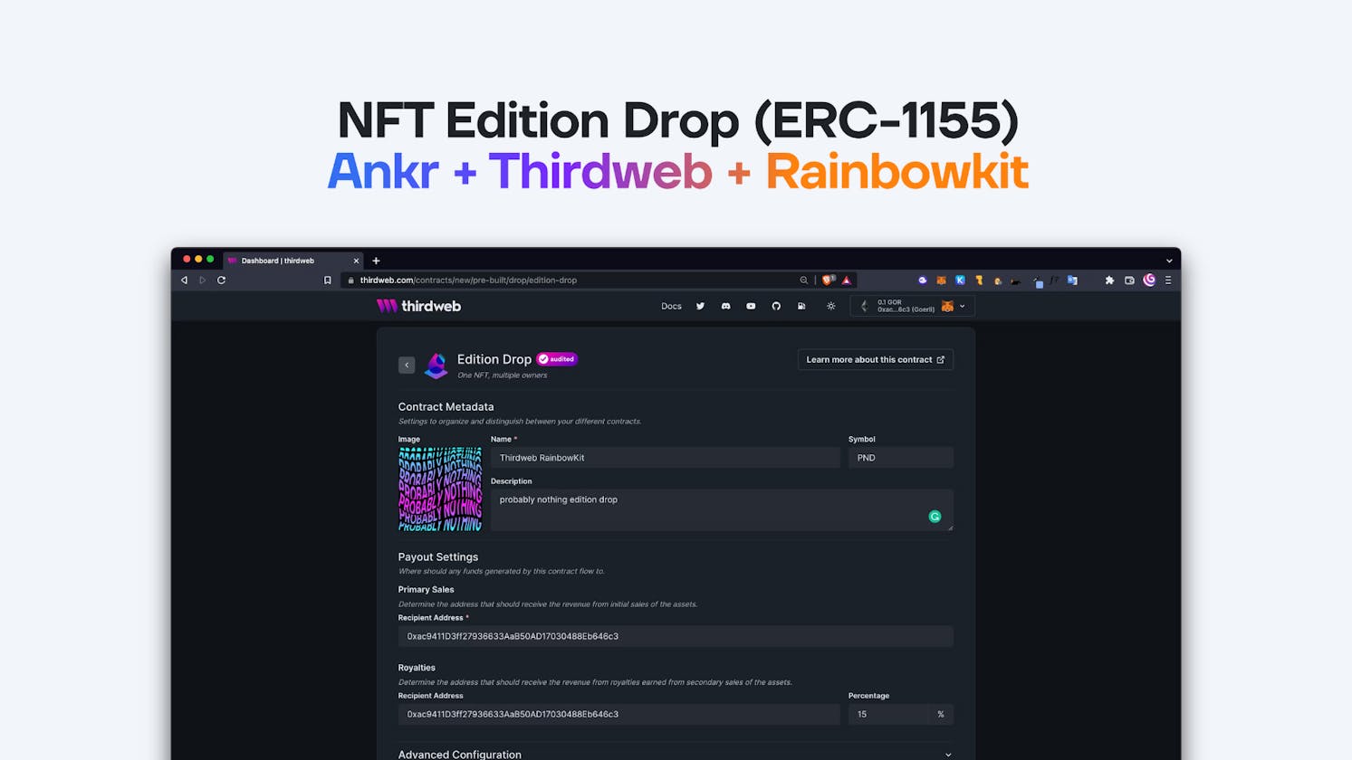 How to build an NFT minting site with RainbowKit + Next.js + thirdweb + Ankr