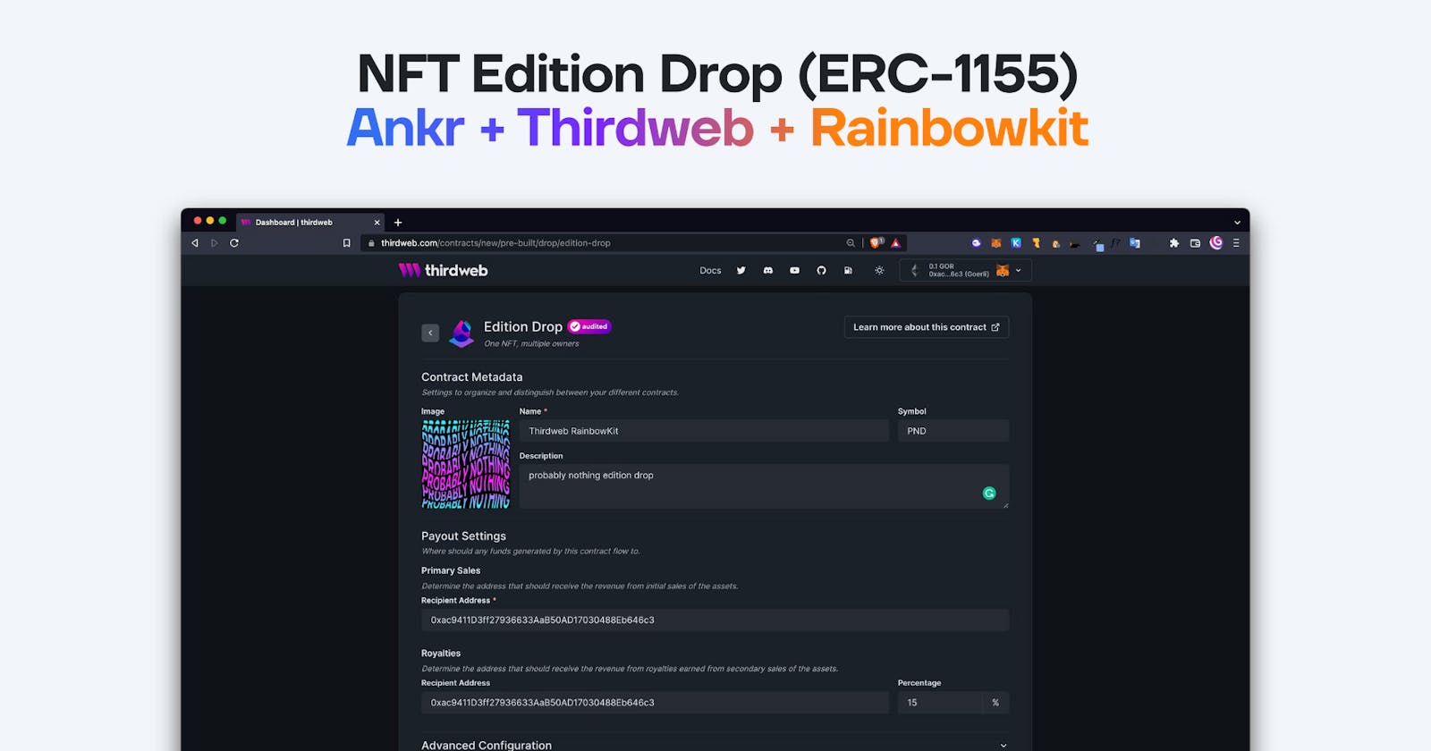 How to build an NFT minting site with RainbowKit + Next.js + thirdweb + Ankr