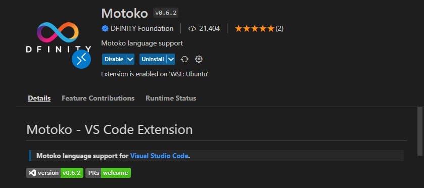 Motoko extension on Vs code extension store