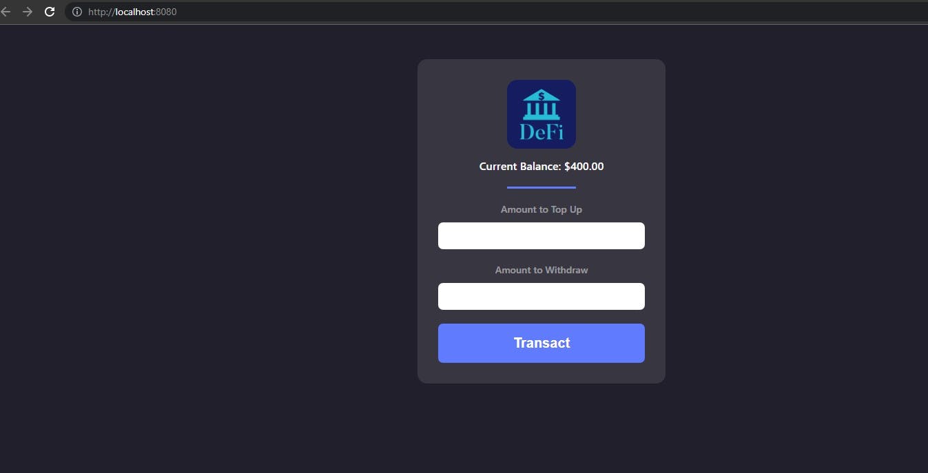 Defi DApp project deployed locally viewed on a browser.