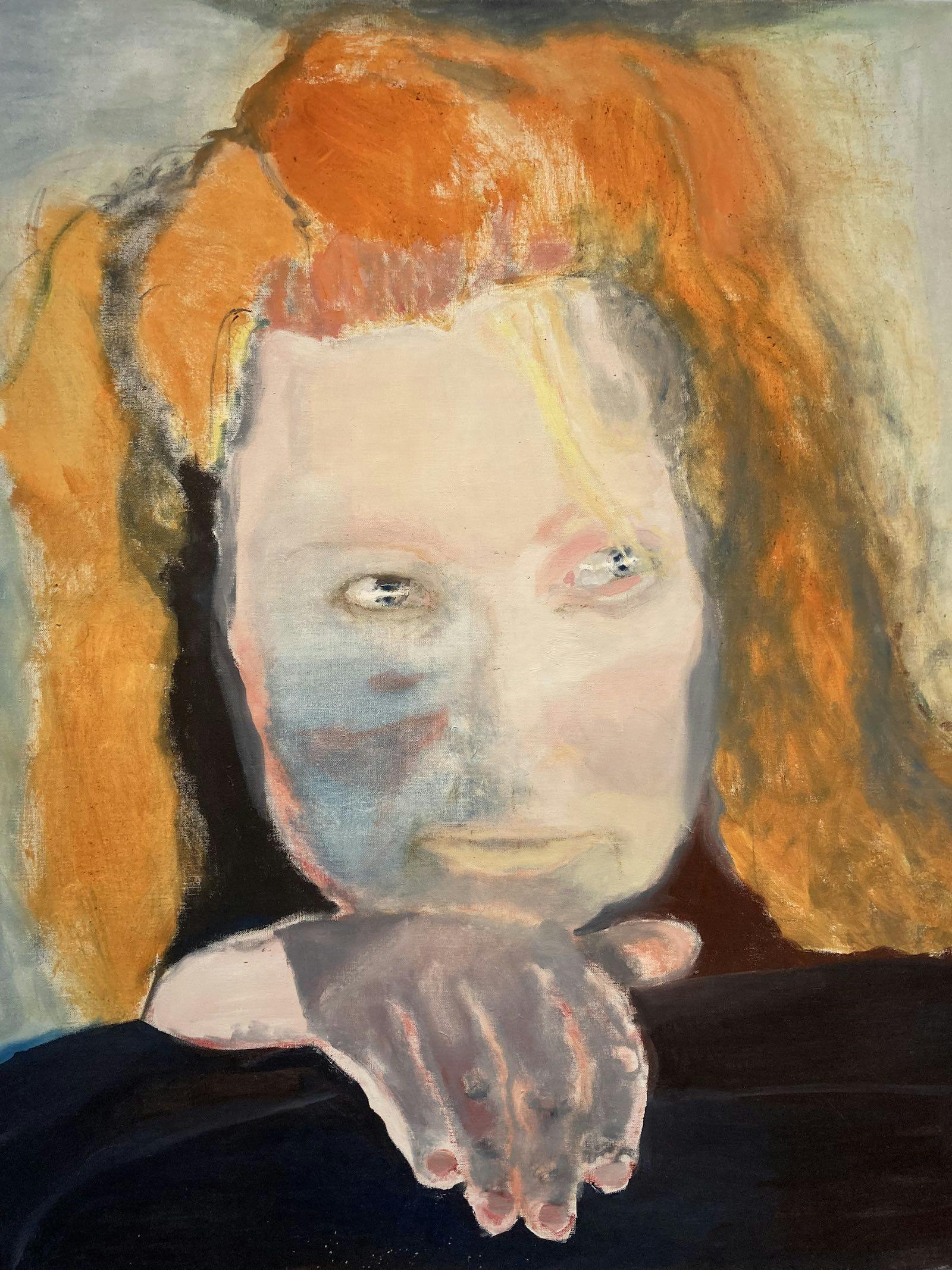 olieverfschilderij van roodharige vrouw door Marlene Dumas (Het kwaad is banaal, 1984)