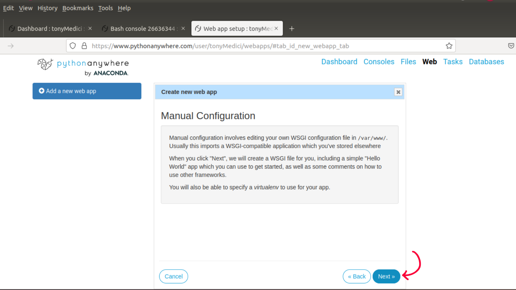 Creating a web app (step 5)