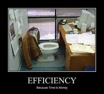 efficiency meme toilet by a desk