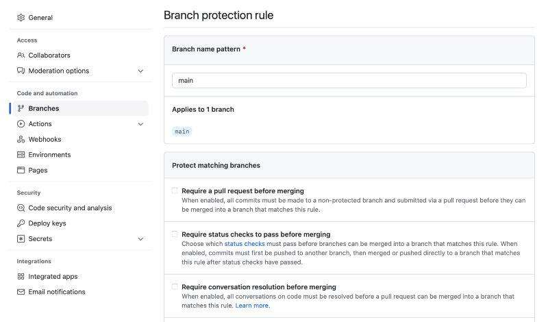 GitHub Branch Protection Rule