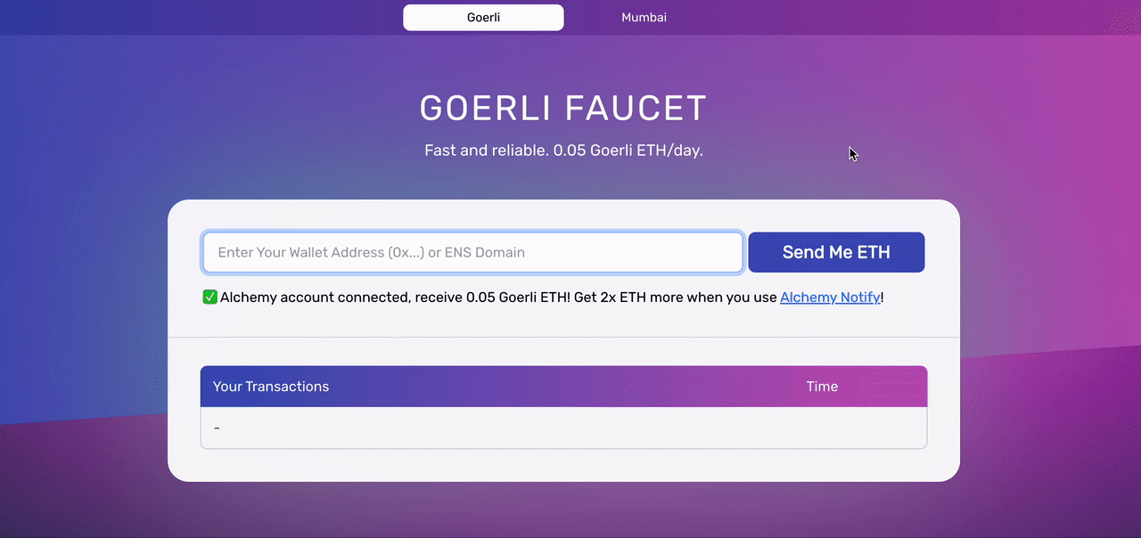 Send Yourself ETH from the Goerli Faucet