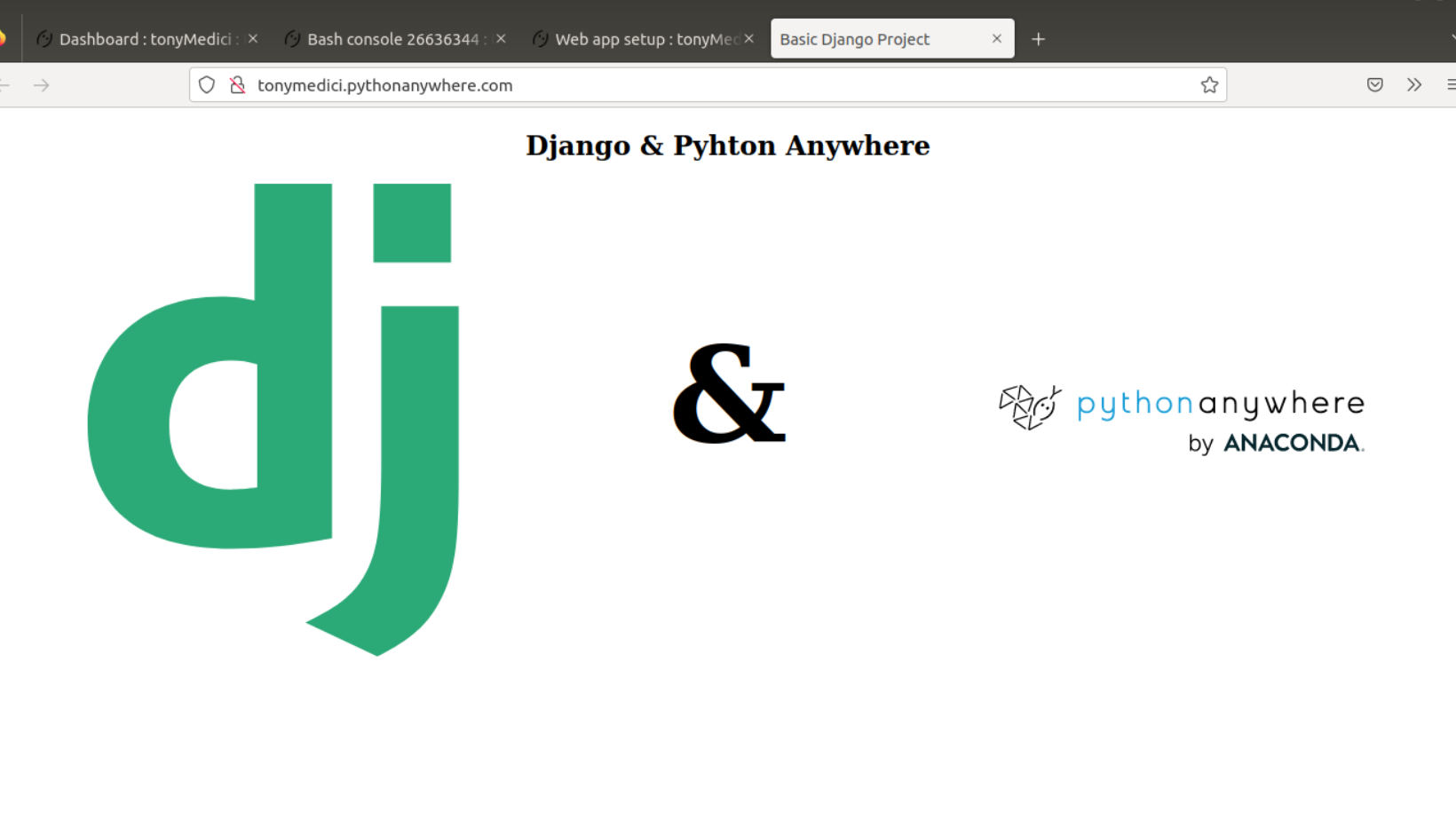 Image of Django app working properly on python anywhere