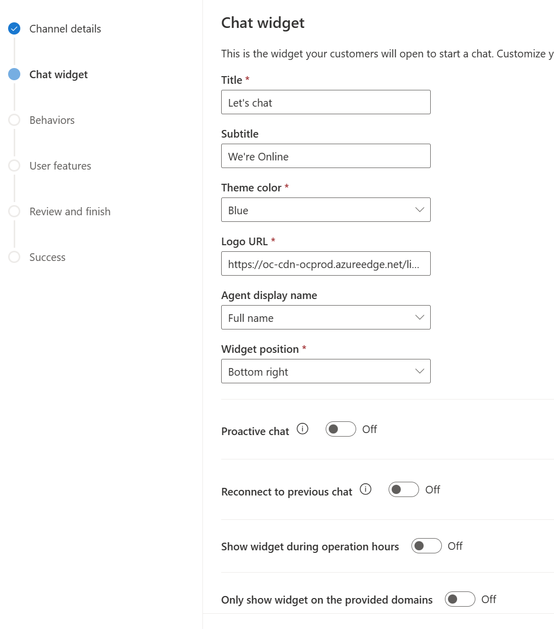 Figure 26: configure live chat - part 2